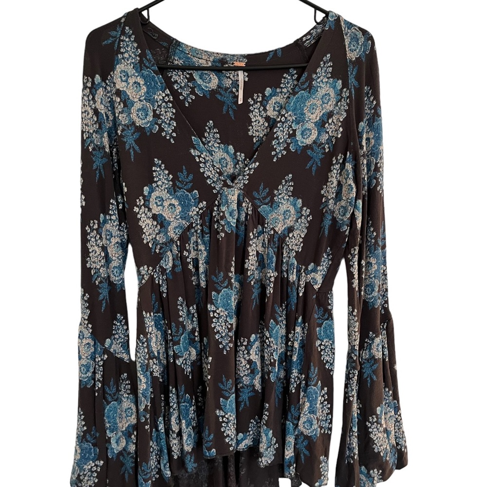 Free People Blue and Grey Blouse Size Medium